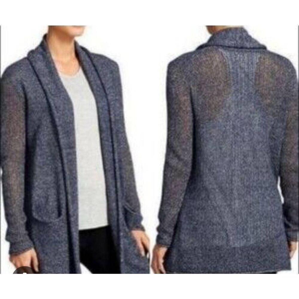 Athleta Open Front Cardigan Heather Blue Cashmere Linen Blend Sz XXS